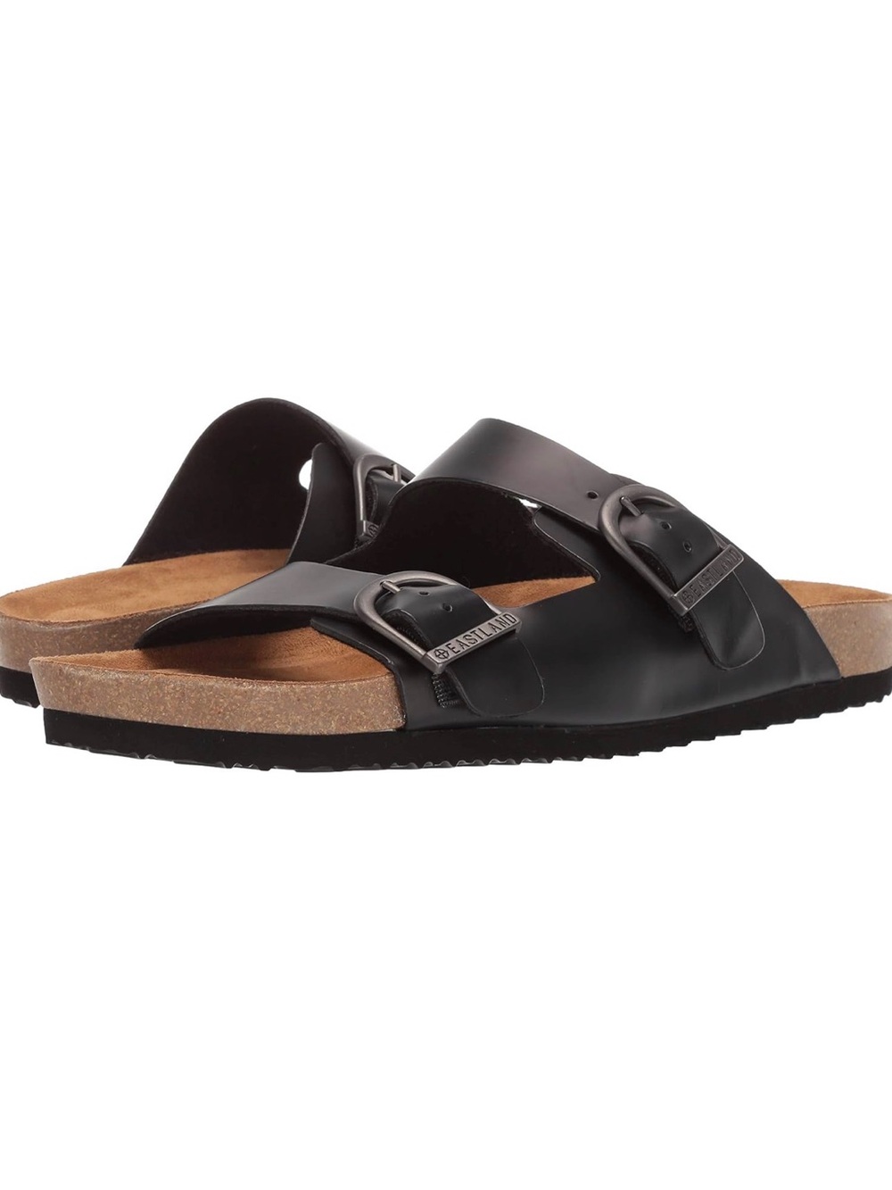 Eastland Black Double-Buckle Cork Footbed Slide Sandals
